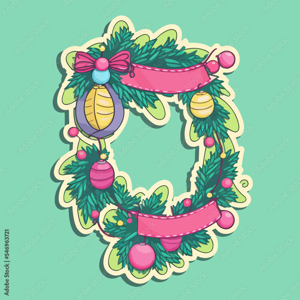 Christmas garland sticker, xmas omela stickers elements. Multicolor