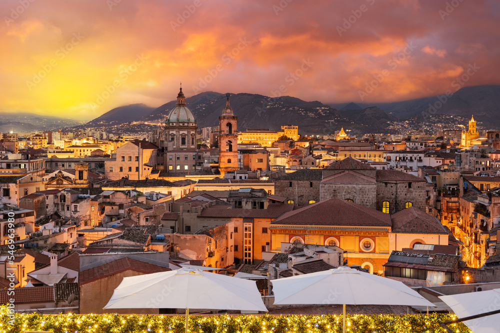 Palermo, Italy skyline at Dusk