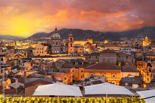 Palermo, Italy skyline at Dusk