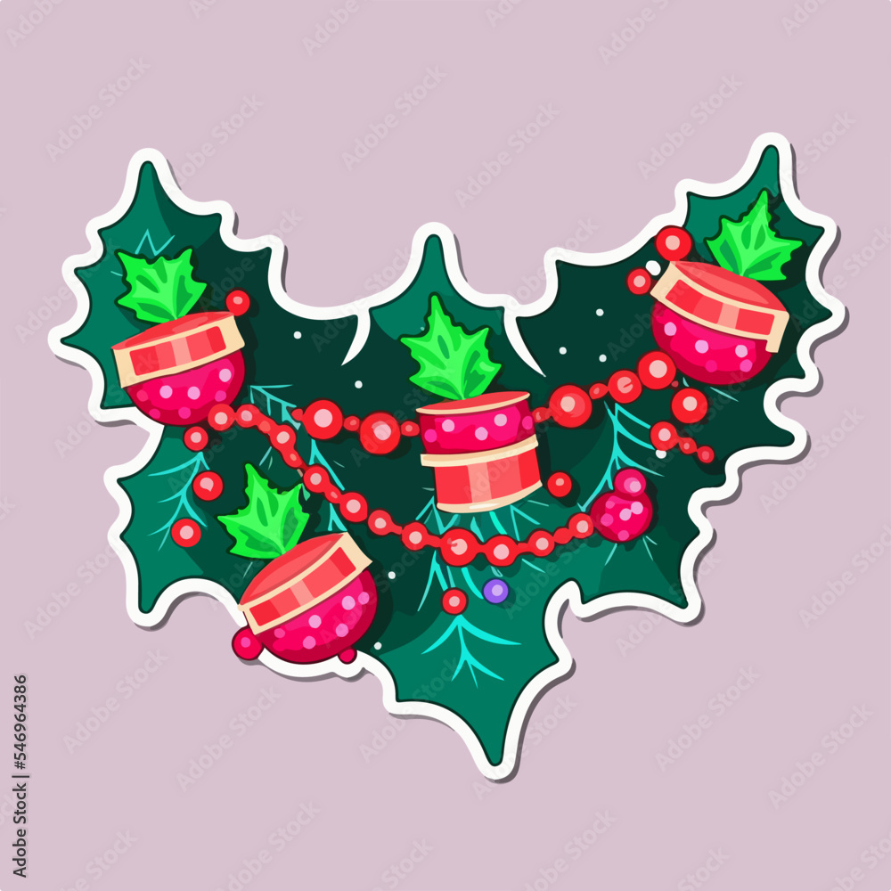 Sticker template with christmas garland, xmas omela stickers pack. New-year holidays Sticker template with christmas garland, xmas omela stickers pack. New-year holidays