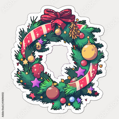 Sticker template with christmas garland, xmas cute omela stickers. Multicolor