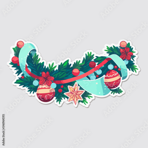 Christmas garland cartoon sticker, xmas omela stickers elements. Winter holidays photo