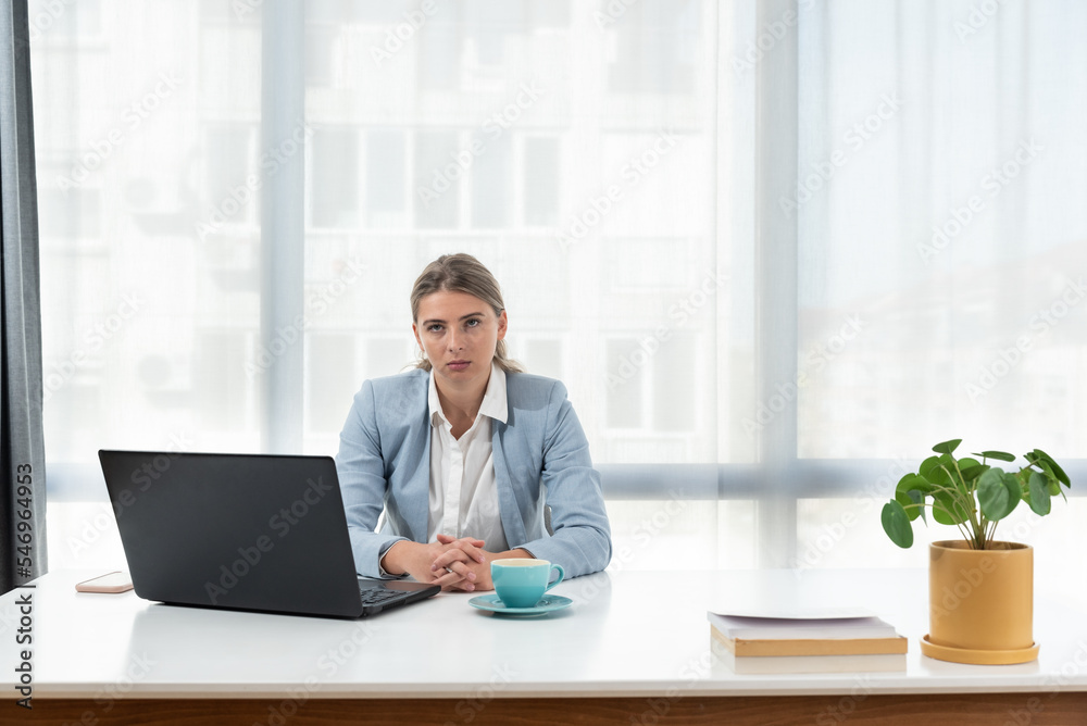 Frustrated and angry freelancer businesswoman talking on video call, woman arguing and looking at laptop screen, online business conference. Female in smart casual wear sitting at office desk Frustrated and angry freelancer businesswoman talking on video call, woman arguing and looking at laptop screen, online business conference. Female in smart casual wear sitting at office desk