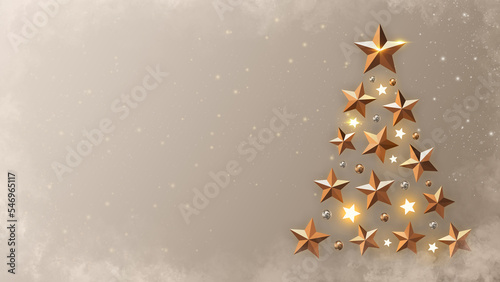 Star Tree Christmas Background Presentation Template 3D Illustration with Golden Effects © SVasco