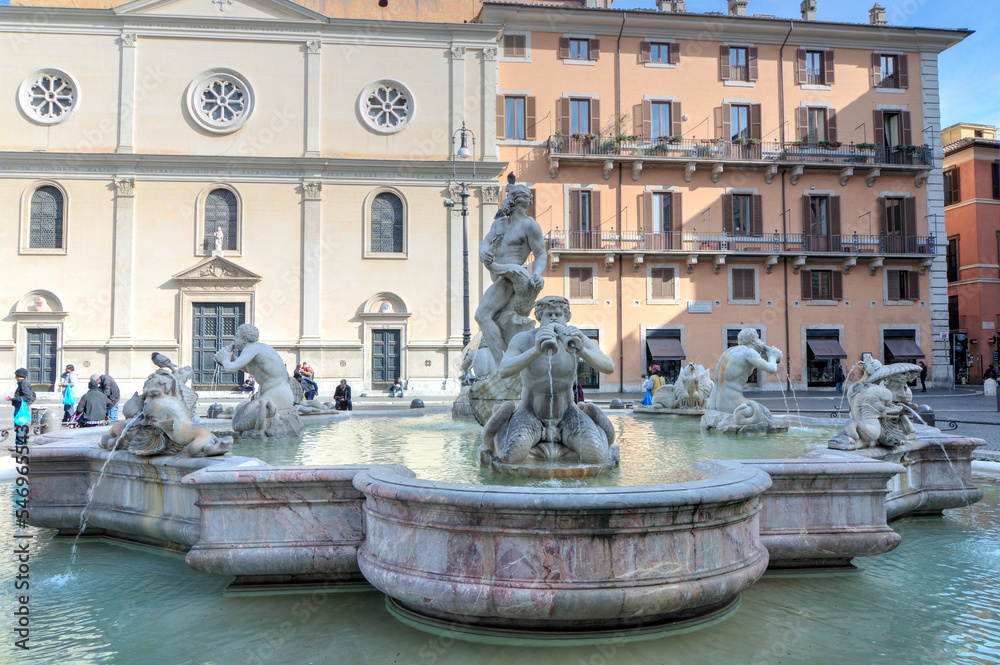 The Moor Fountain in Piazza Navona, Rome, Italy.