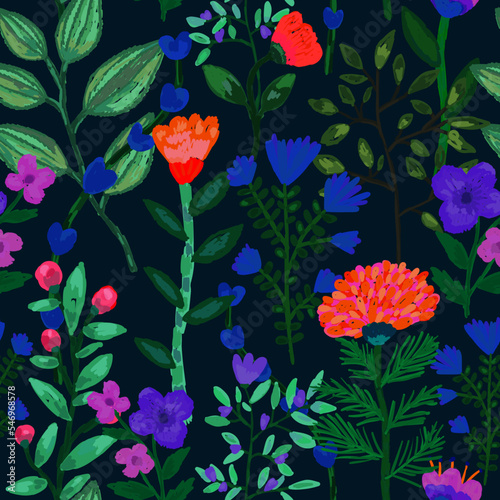Hand drawn strange flower seamless pattern. Abstract botanical ornament. Contemporary floral background.