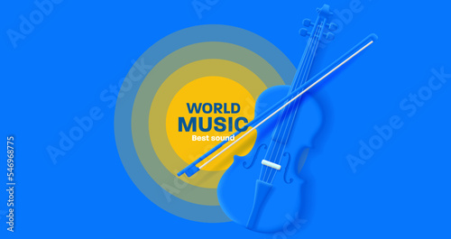 violin music award poster with 3d blue monochrome render music instrument in circle disk