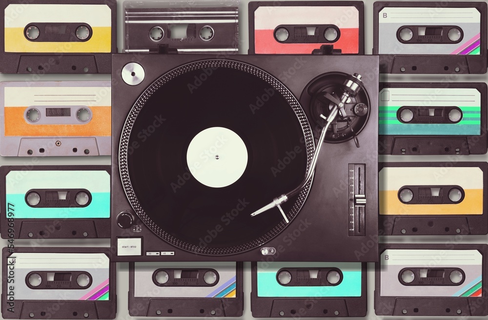 Fototapeta premium Old vintage retro compact cassettes recorders