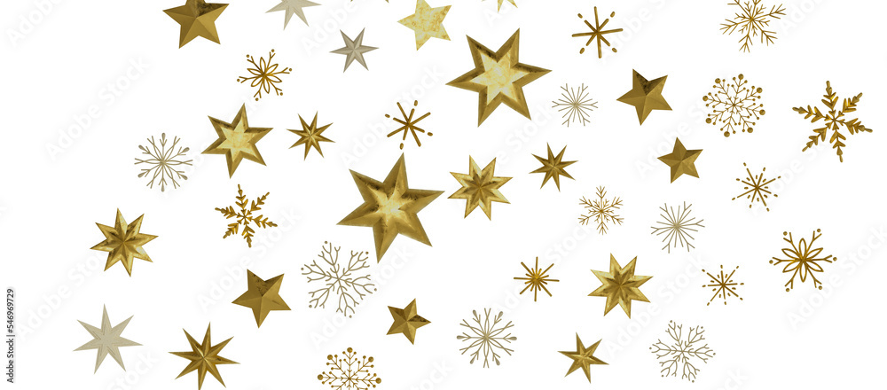 A gray whirlwind of golden snowflakes and stars. New