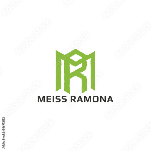 Abstract initial letter MR or RM logo in green color isolated in white background applied for a personal coach or therapist logo also suitable for the brands or companies have initial name RM or MR.