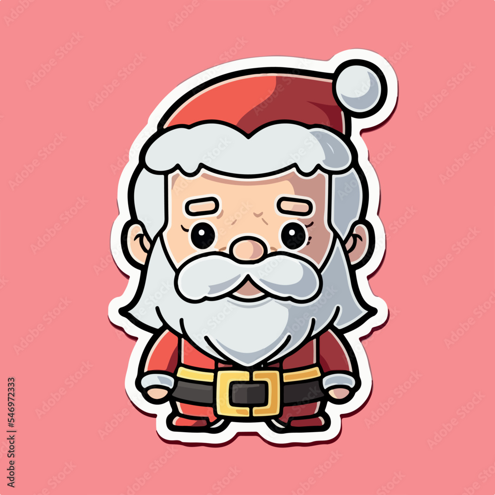 Christmas Santa cartoon sticker, xmas Santa stickers isolated decoration. New-year holidays
