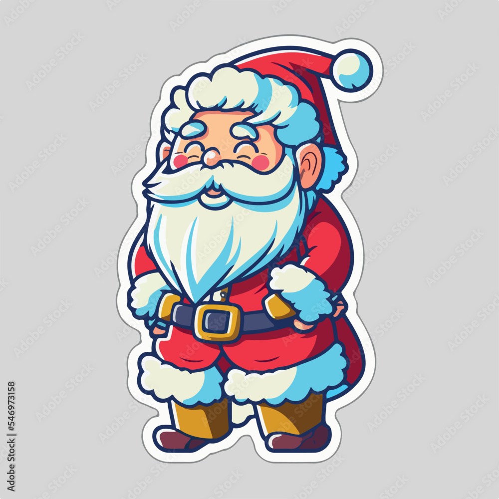 Sticker template with christmas santa,  xmas happy Santa character stickers. Multicolor
