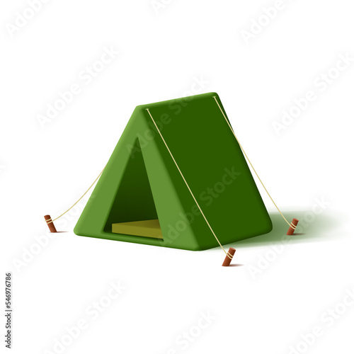 Camping tent green 3d illustration, cartoon render modern style