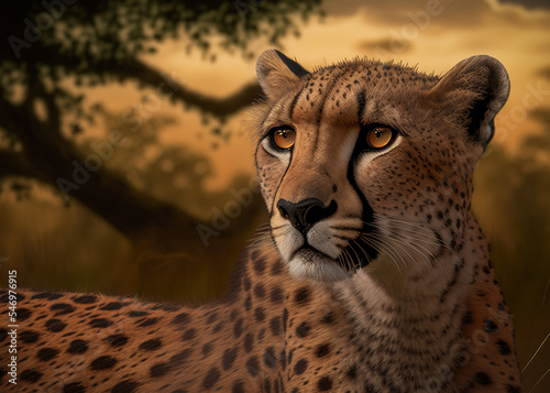Portrait of a cheetah hunting in the savannah
