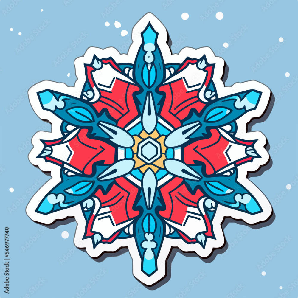 Christmas snowflake cartoon sticker, xmas cute snowflake stickers. Winter collection