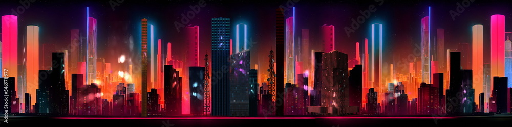 night city neon lght modern buildings panorama urban banner background template 3 d illustration