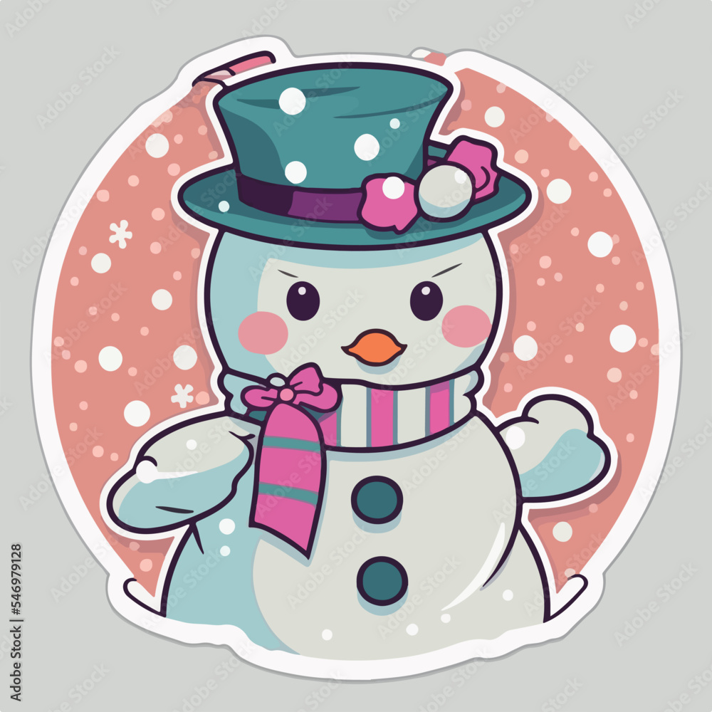 Sticker template with christmas snowman, xmas snowman in hat character stickers. Sticker template with christmas snowman, xmas snowman in hat character stickers.