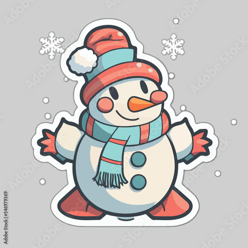Sticker template with snowman   xmas snowman stickers isolated decoration. New-year holidays
