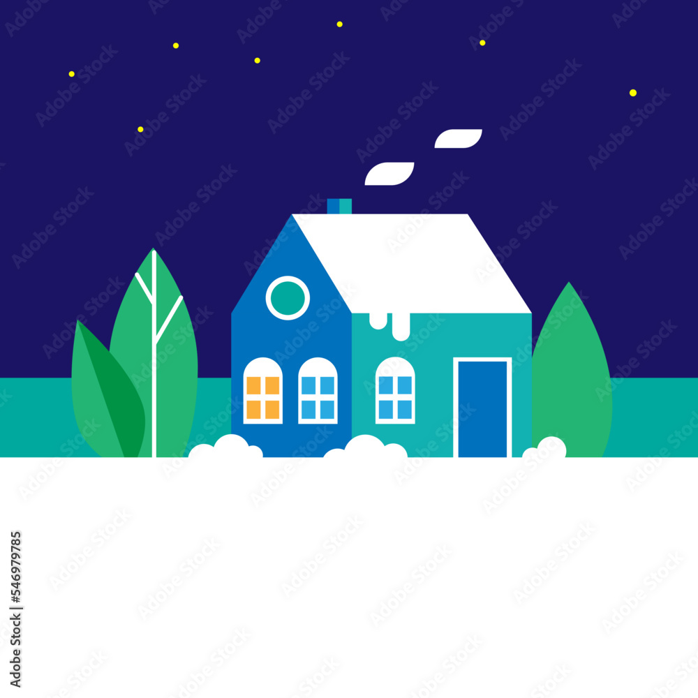 A small house in the snow with trees A small house in the snow with trees