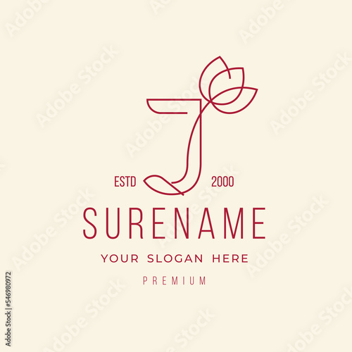 Alphabet Letter J flower typography logo design vector illustration custom logo design