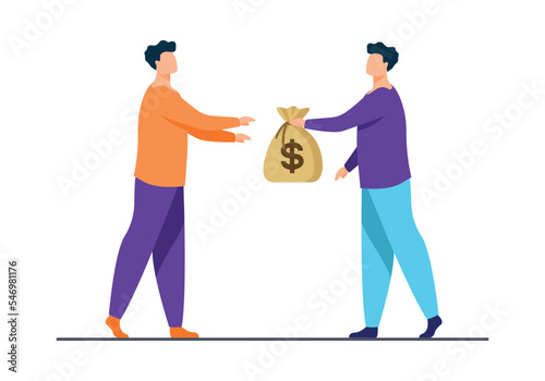 Boss pays salary to office worker. Take a loan from a bank.
Vector illustration for finance, deposits, economy, investment, banking, 2023 concept