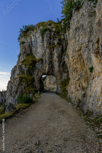 one of the 52 tunnels in the Mount Pasubio mountain trail in the italian dolomites