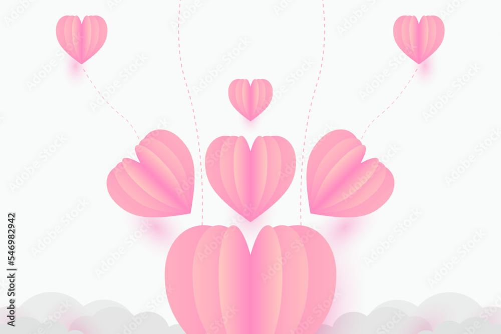 pink heart on white paper abstract background with sky and line design for valentine's day festival, Mother´s day, poster heart, banners, gift card. Vector illustration. paper art style.