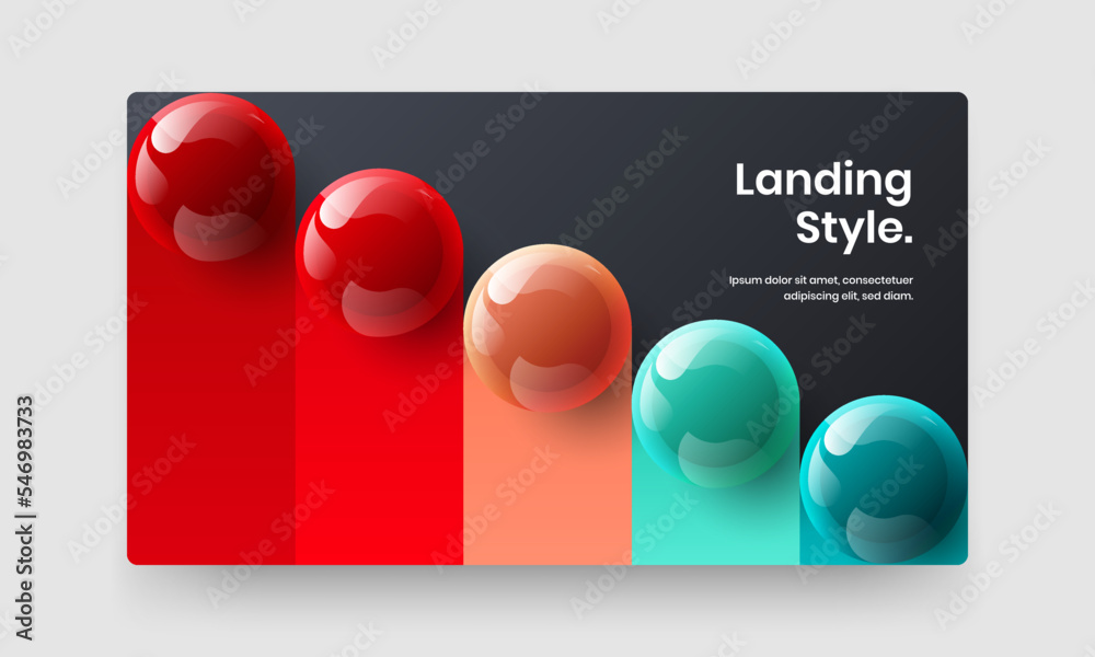Premium realistic spheres company brochure template. Trendy web banner design vector illustration.