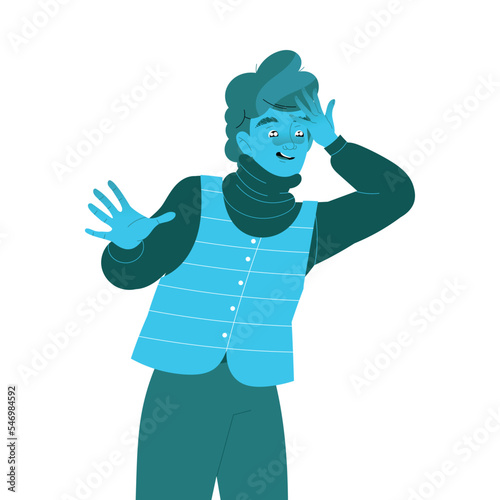 Freezing from Cold Man Character Feeling Stress and Fear Vector Illustration