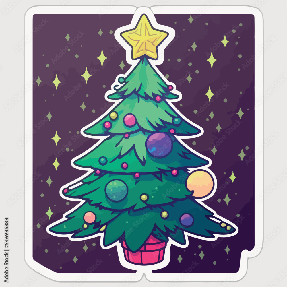 Christmas tree sticker, xmas tree with toys stickers elements. Winter collection
