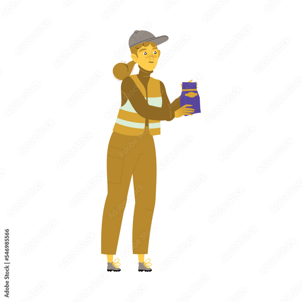 Woman Volunteer Giving Food Engaged in Charity Activity Donating It to Needy Vector Illustration