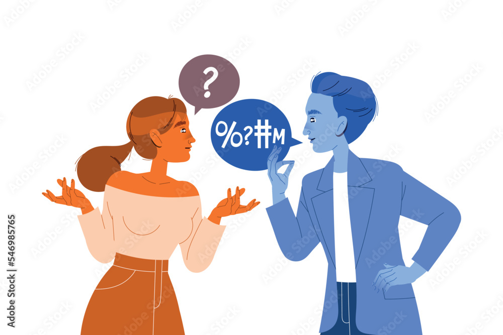 Man and Woman Arguing Having Different Opinion Vector Illustration