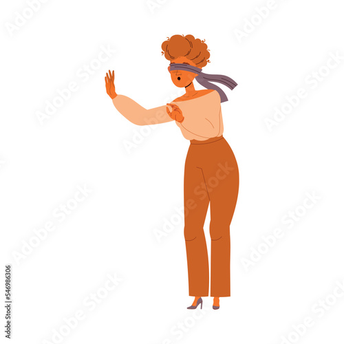Woman Character with Blindfold Adapting at New Place as Mass Emigration Vector Illustration