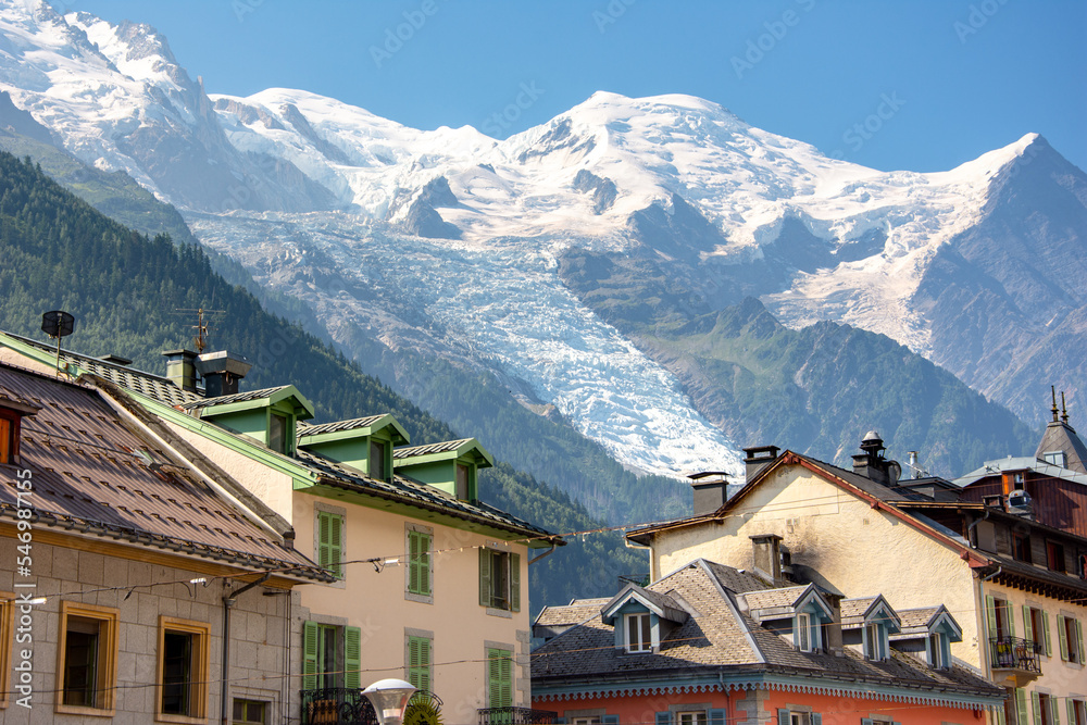 Chamonix Mont Blanc, famous ski resort in Alps mountains, France.