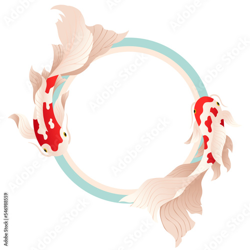 Koi Carp circle decorative frame, isolated on white background.