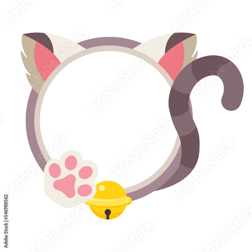 Round cat frame. Cute vector template for photo, text or greetings design.