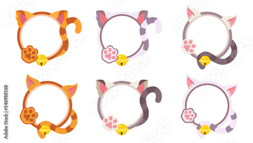 Set of round cat frame. Cute vector template for photo, text, or greetings design.
