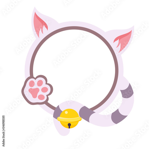 Round cat frame. Cute vector template for photo, text or greetings design.