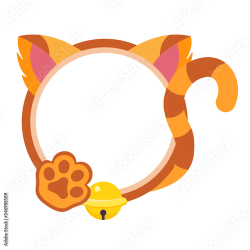 Round cat frame. Cute vector template for photo, text or greetings design.