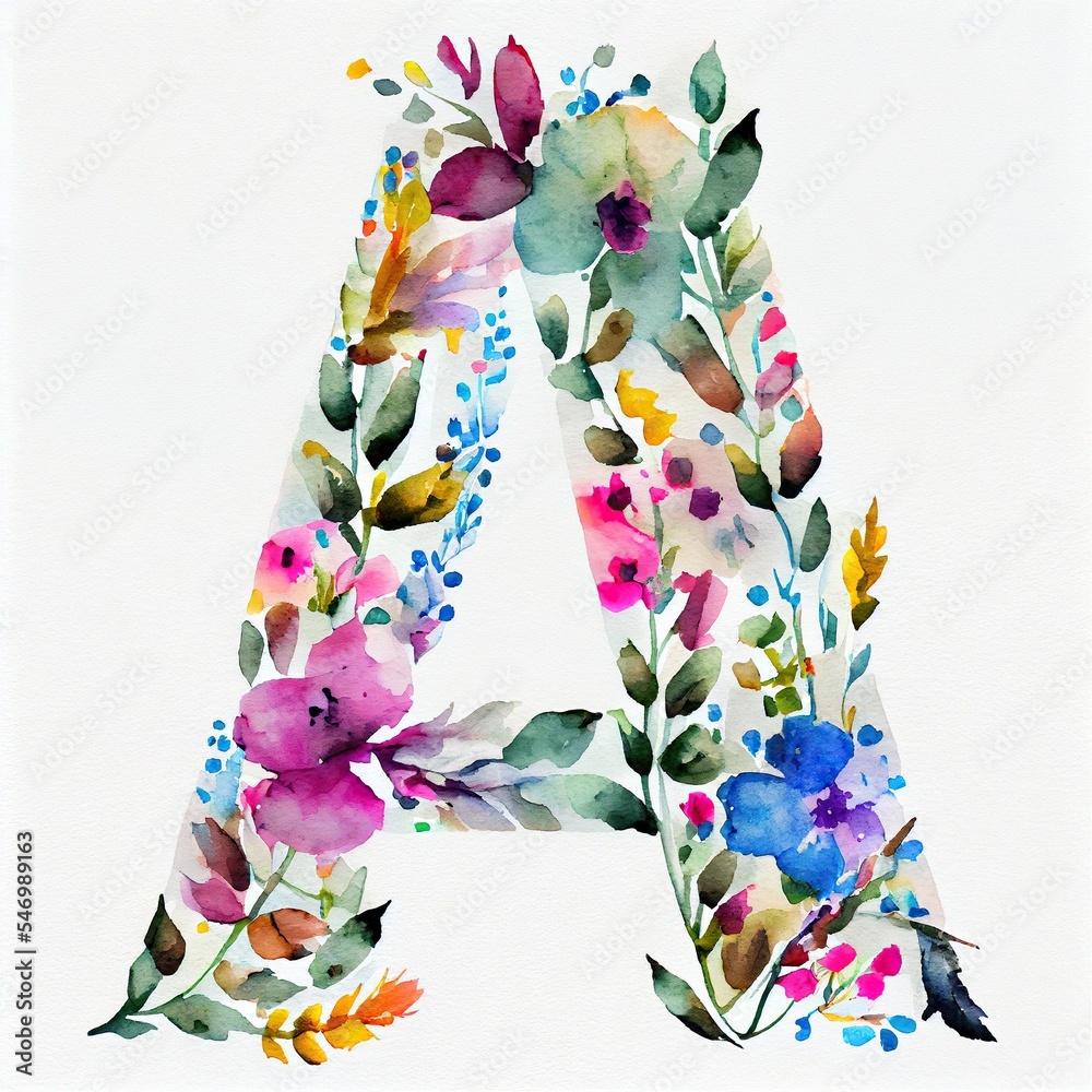 Floral letter A with colorful flowers