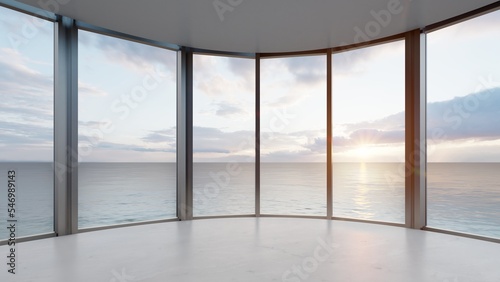 Architecture background empty interior with panoramic windows 3d render