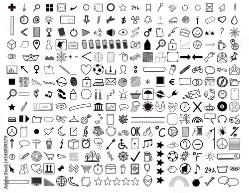 290x Icons Signs - XXL Collection - Business Freizeit Bullet Journal Kalender Alltag Webdesign - Grafiken Cliparts Symbole Sketchnotes photo