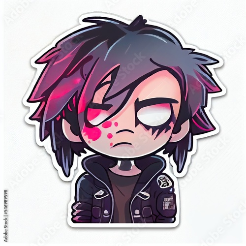 Sad emo boy portrait sticker logo cartoon art