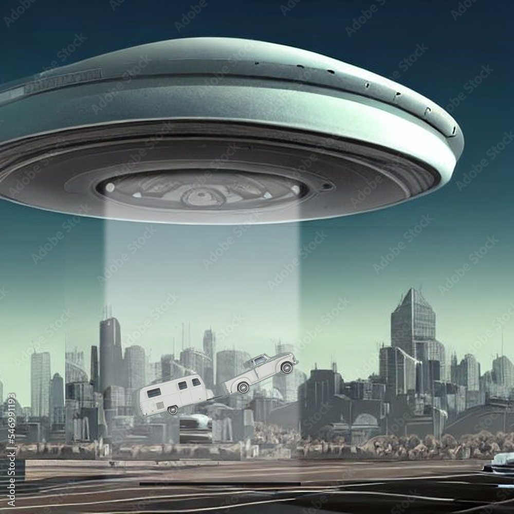 Fototapeta premium 大型UFOがトレ－ラ－を吸い上げた！