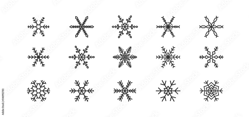 Snowflake icon set on white background. Xmas, winter holidays. Snowy, Christmas symbol. Simple flat design.