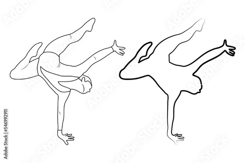 Outline figure of a gymnast in a sports pose. Gym girl silhouette sketch. Gymnastics.