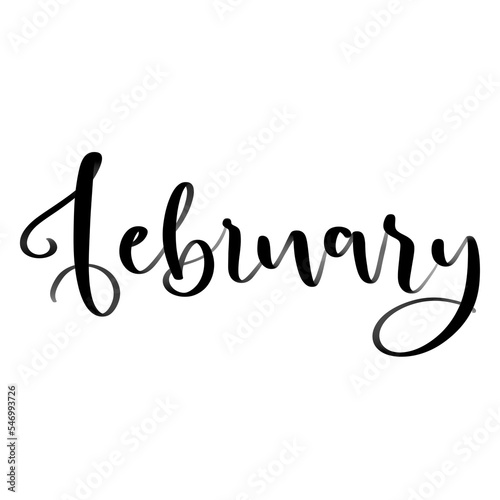 Isolated word February written in hand lettering