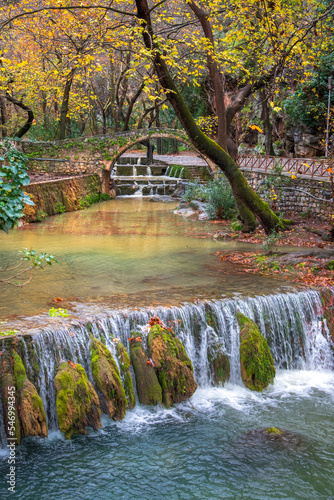 Bridge, waterfalls, river at the old town of Livadeia, in Boeotia region, Central Greece, Greece. photo