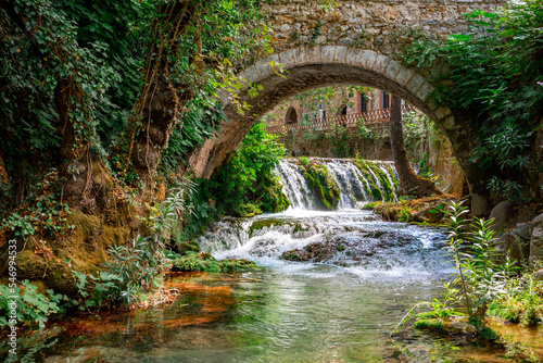 Bridge, waterfalls, river at the old town of Livadeia, in Boeotia region, Central Greece, Greece. photo