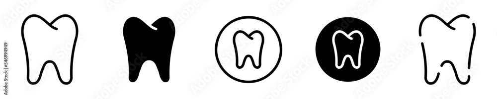 Conjunto de iconos de diente. Muela, molar. Concepto de odontología, medina, salud. Ilustración vectorial Conjunto de iconos de diente. Muela, molar. Concepto de odontología, medina, salud. Ilustración vectorial